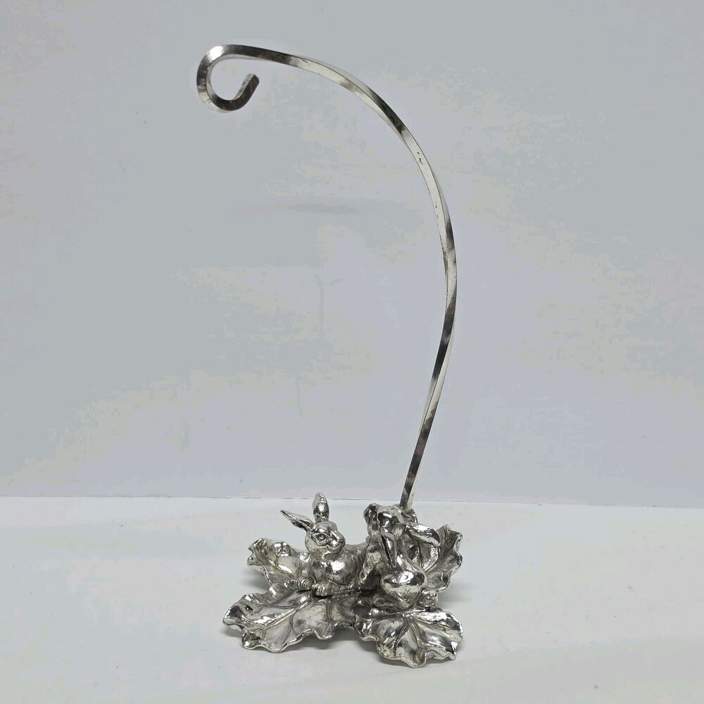 VTG Arthur Court 2003 Bunny Rabbit Ornament Stand Holder 8” Silvertone Easter